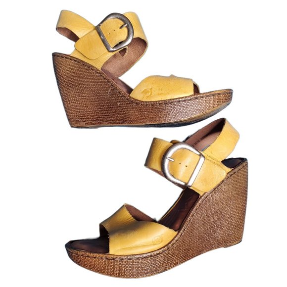 Born Shoes Born Verity Yellow Leather Slingback Buckling Double